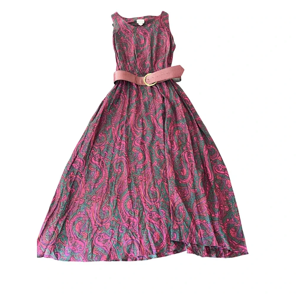 Patty O'Neil Vintage Paisley Dress Set with Cropped Jacket and Belt Pink Green 8